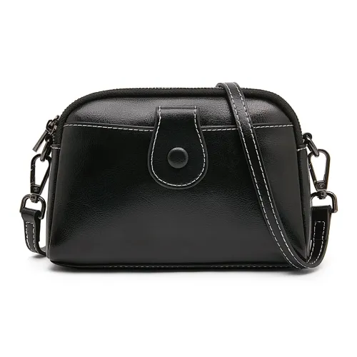 Old Man's Head Split Cow Leather Shoulder Bag, Crossbody Bag Regular Women's Black/White