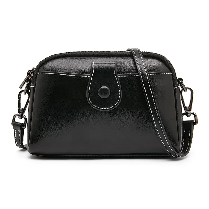 Old Man's Head Split Cow Leather Shoulder Bag, Crossbody Bag Regular Women's Black/White-0