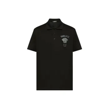 VERSACE Logo Embroidered Short Sleeved Polo Shirt