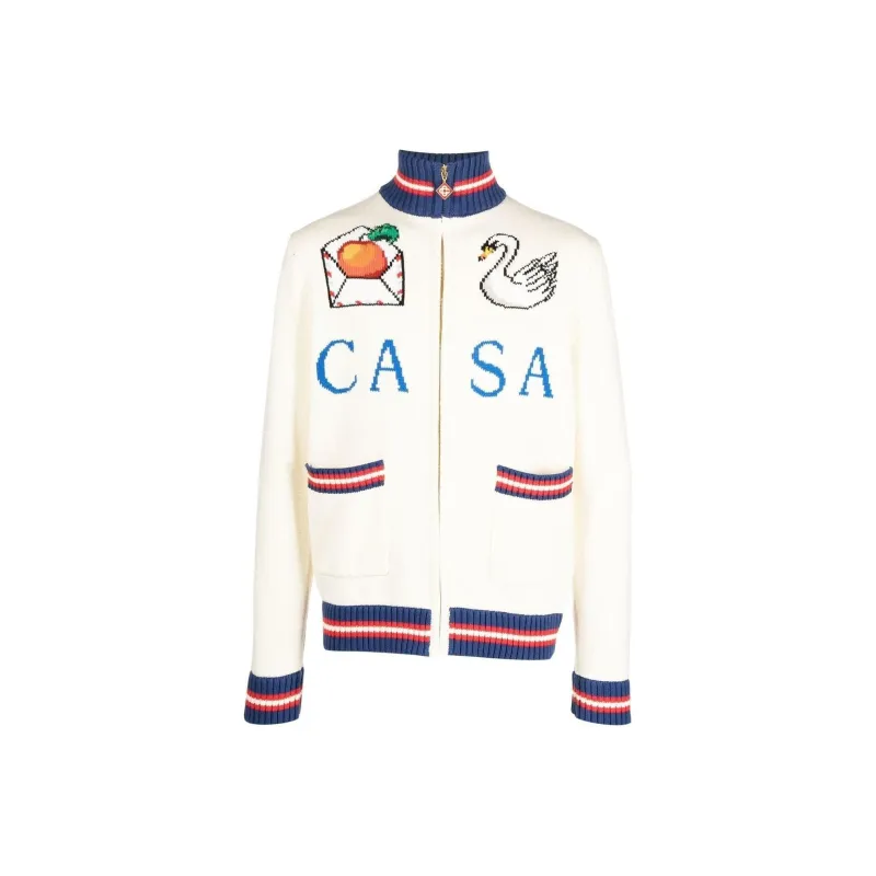 CASABLANCA Roll Neck Intarsia Knit Cardigan-0