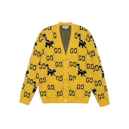 GUCCI Gg And Skunk Jacquard Wool Knit Cardigan