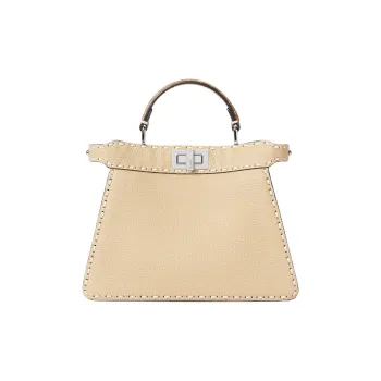 FENDI Peekaboo ISeeUSelleria Calfskin Shoulder Bag, Handbag Small Size Women's Beige