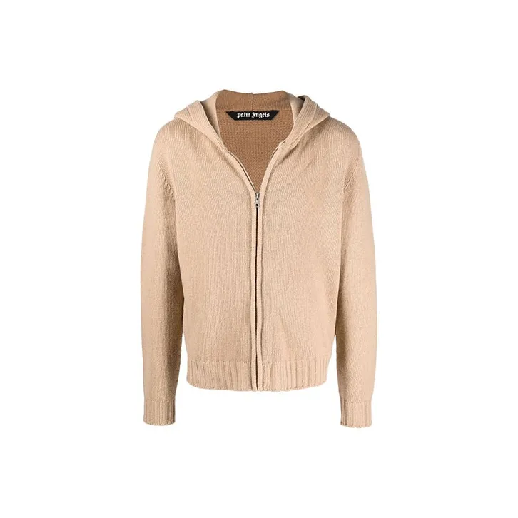 PALM ANGELS Curved Logo Zip-up Knitted Hoodie-0