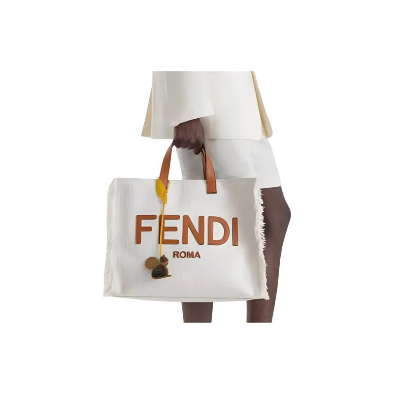FENDI Leather Paneled Canvas Bag Accessories Men's Beige & Yellow-5
