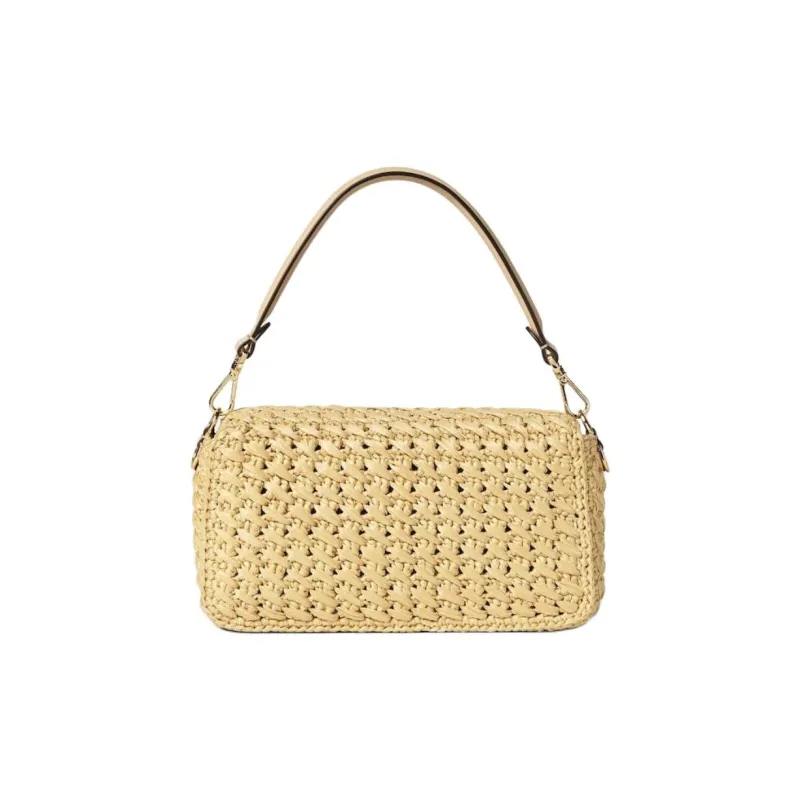 FENDI Baguette Viscose With Calfskin Baguette Bag, Shoulder Bag, Crossbody Bag, Handbag Medium Size Women's Ecru-2
