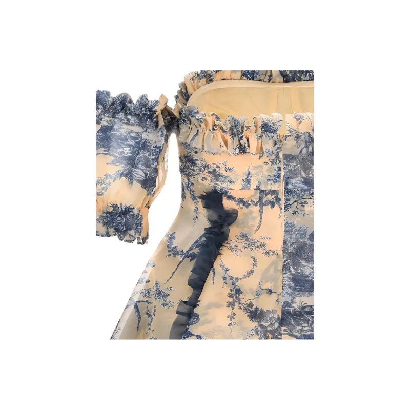 Selkie Collection SS24 Short-Sleeved Dresses Women's Yellow Background Lotus Manor Print-1