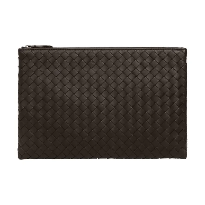 Bottega Veneta Intrecciato Sheepskin Clutch Unisex Dark Brown-0