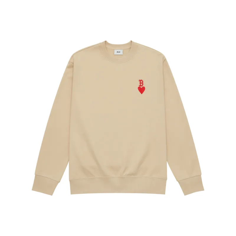 MLB Boston Red Sox Heart Collection 24FW Early Autumn Pullover Crew Neck Sweatshirt Unisex Beige-0