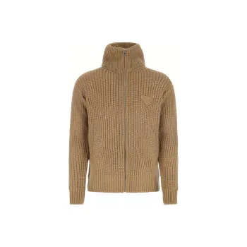 PRADA Zip Up Ribbed Knit Cardigan
