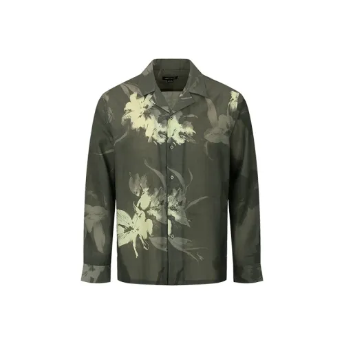 URBAN REVIVO Shirts Men Dark Brown Green Print