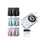 [9053 Cow Leather Belt]120S Lenzing Modal[Black+Cyan+Leather Pink]3 Pack Gift Box Set