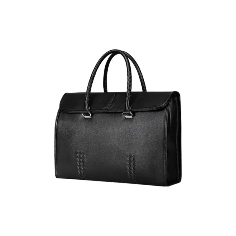 VIHUS Top Grain Cow Leather Briefcase, Handbag Men's Black-1