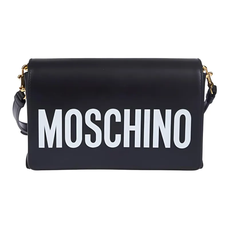 MOSCHINO Cow Leather Camera Bag, Small Square Bag, Shoulder Bag Women's Black-0