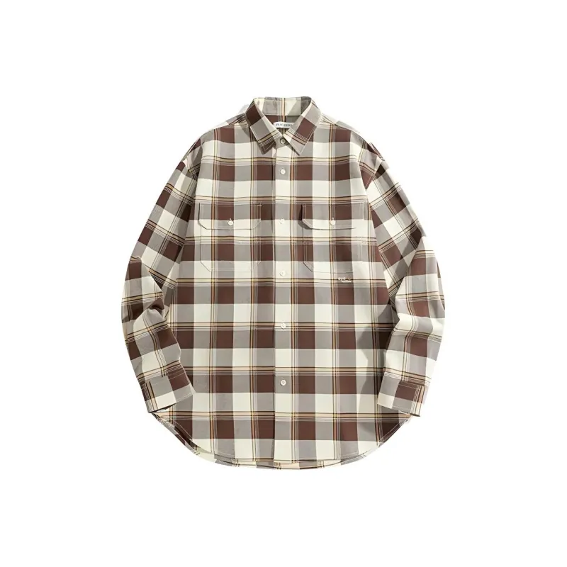 PEACEBIRD MEN Eye C Collaboration Series Shirt Men's Coffee Yellow-0