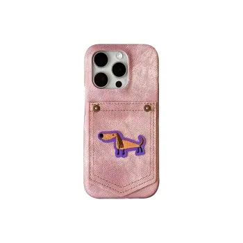 Wei Xin Matte Material Pink Denim Dachshund Phone Cases Compatible With IPhone 16/15 Pro Max/Apple 13/14 Pro/Max