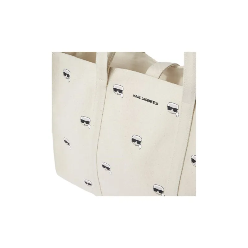 KARL LAGERFELD K/Ikonik Cotton Tote Bag, Shopping Bag, Shoulder Bag, Handbag Women's Ecru-3