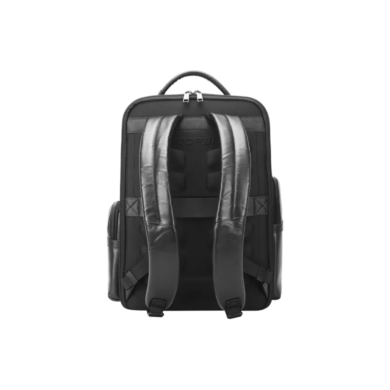 BOPAI Cow Leather With Fabric Backpack Handbag Regular Men's Black-15