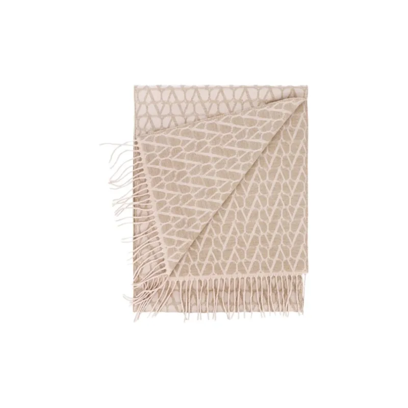 Valentino Wool, Cashmere Knit Scarves Women's Beige-3