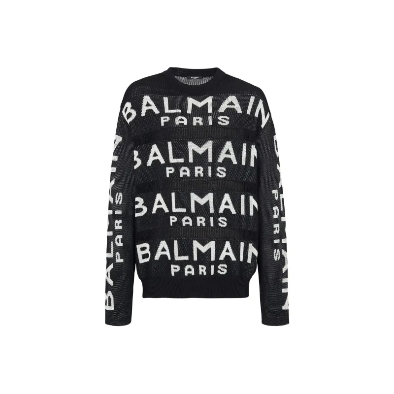 BALMAIN Logo Intarsia Crewneck Knit Jumper-0