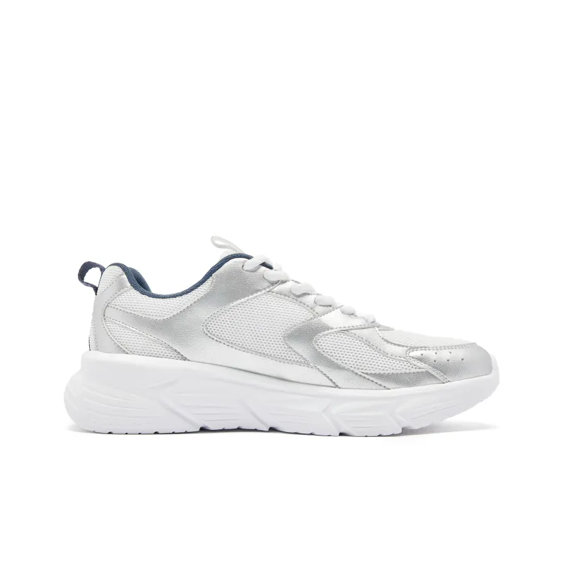 QIAODAN Cushioning, Slip Resistant, And Abrasion Resistant Low Top Casual Running Shoes Men's White Silver-1