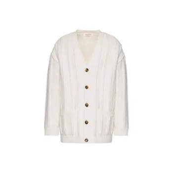 Valentino Knitted Fabric Cardigan Men's Ivory White