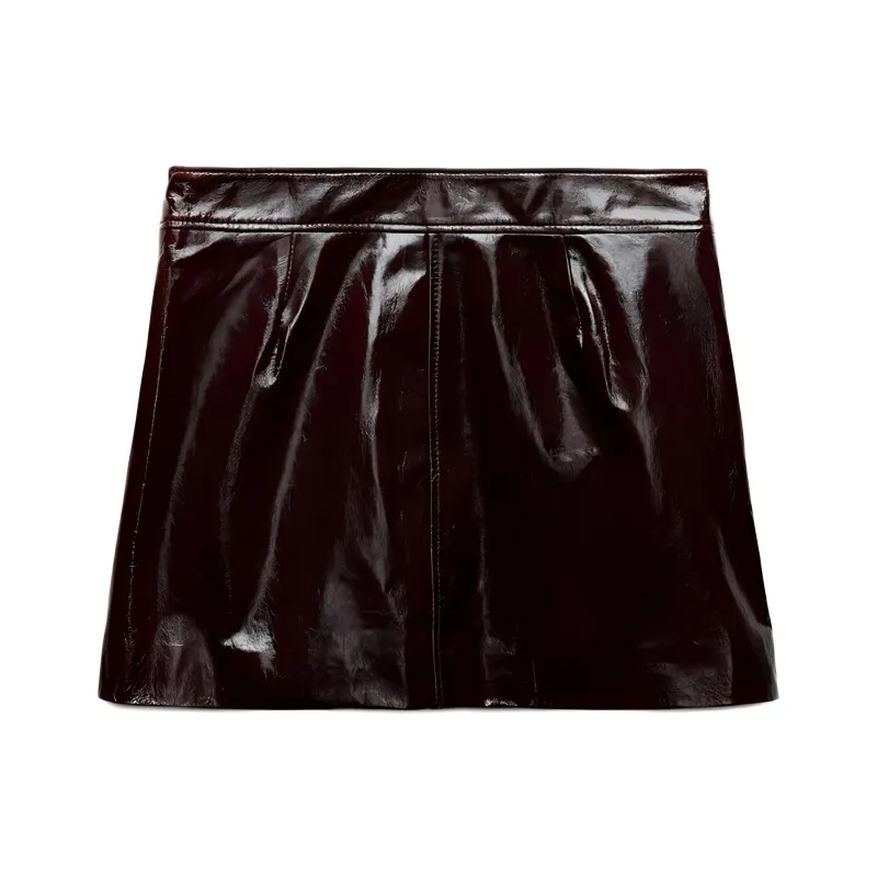 ZARA ZW Series Leather Short Skirts Women's Burgundy Red-1