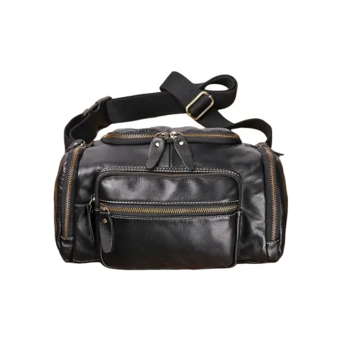 VIHUS Top Grain Cow Leather Shoulder Bag, Crossbody Bag Men's Black