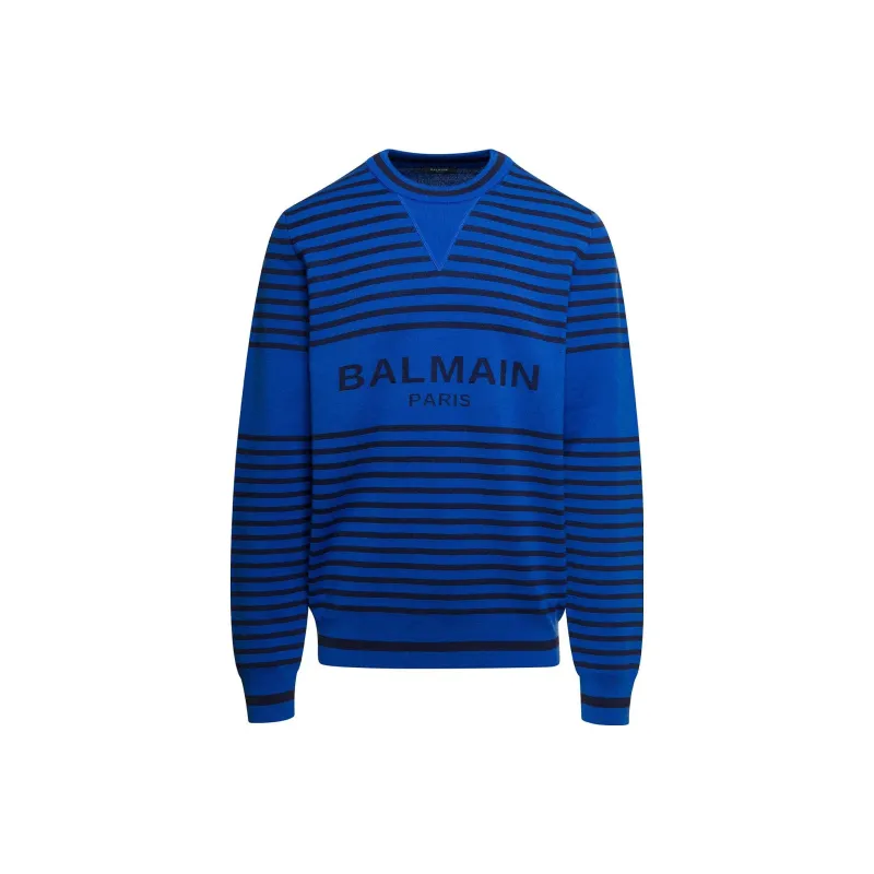BALMAIN Striped Intarsia Logo Jumper-0