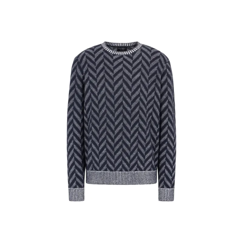 EMPORIO ARMANI Icon Virgin wool Jumper With Two tone Jacquard Chevron Motif-0