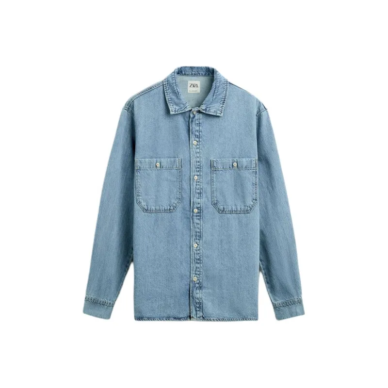 ZARA Shirts Men Light Blue-0