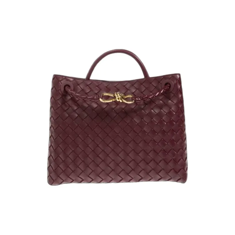Bottega Veneta IntrecciatoAndiamo Collection Sheepskin One Shoulder Handbag Medium Size Women's Burgundy-0