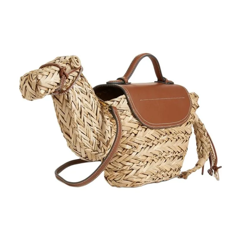 Anya Hindmarch Straw Woven Basket Bag, Shoulder Bag, Crossbody Bag, Handbag Women's Brown-4