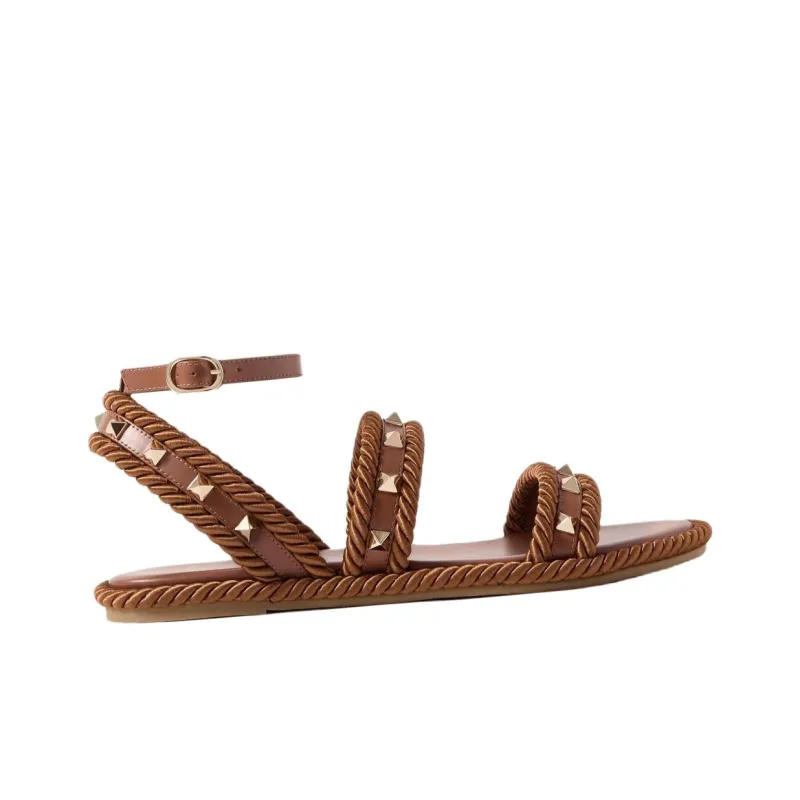 Valentino Rockstud Torchon Strap Sandals Women's Brown-1