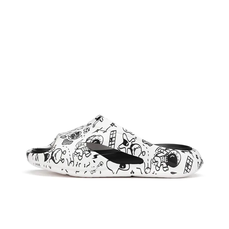 Hotwind Graffiti Slip Resistant Slide Slippers Men's White Black-0