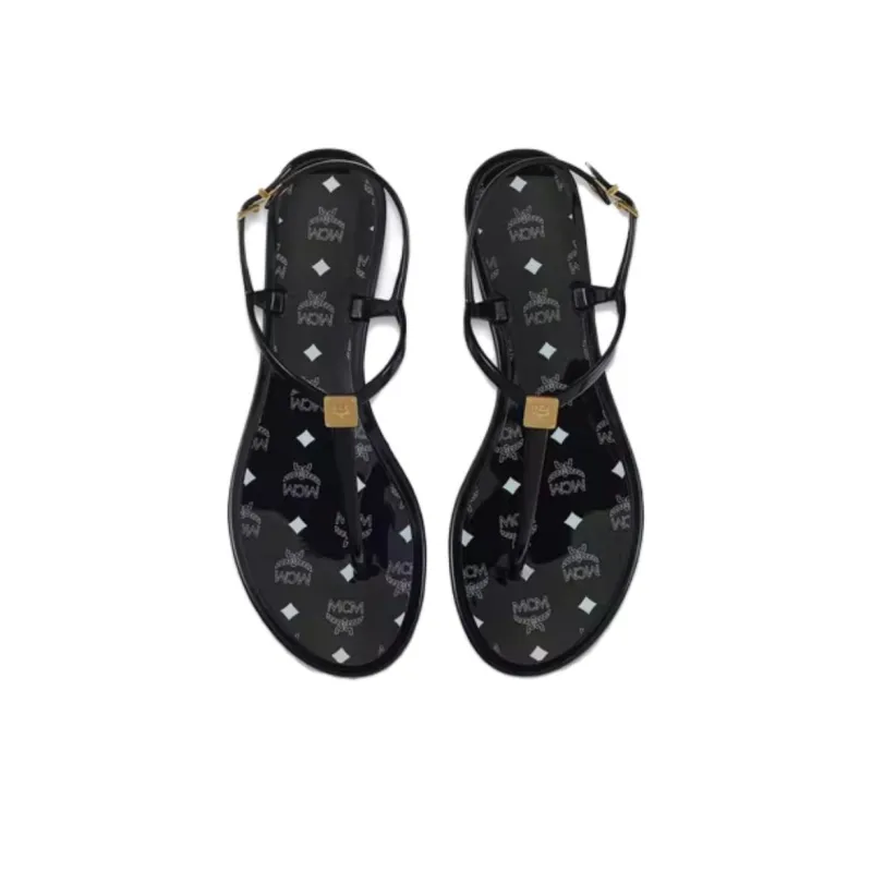MCM One Strap Sandals Women's Black-3