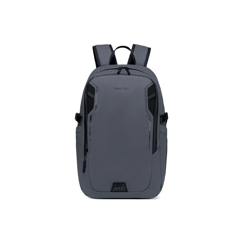 Super Five Polyester Backpack Men's Black/Gray/Orange Red/Ecru-5