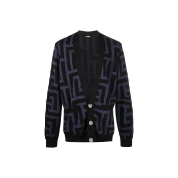 BALMAIN Monogram print V neck Cardigan