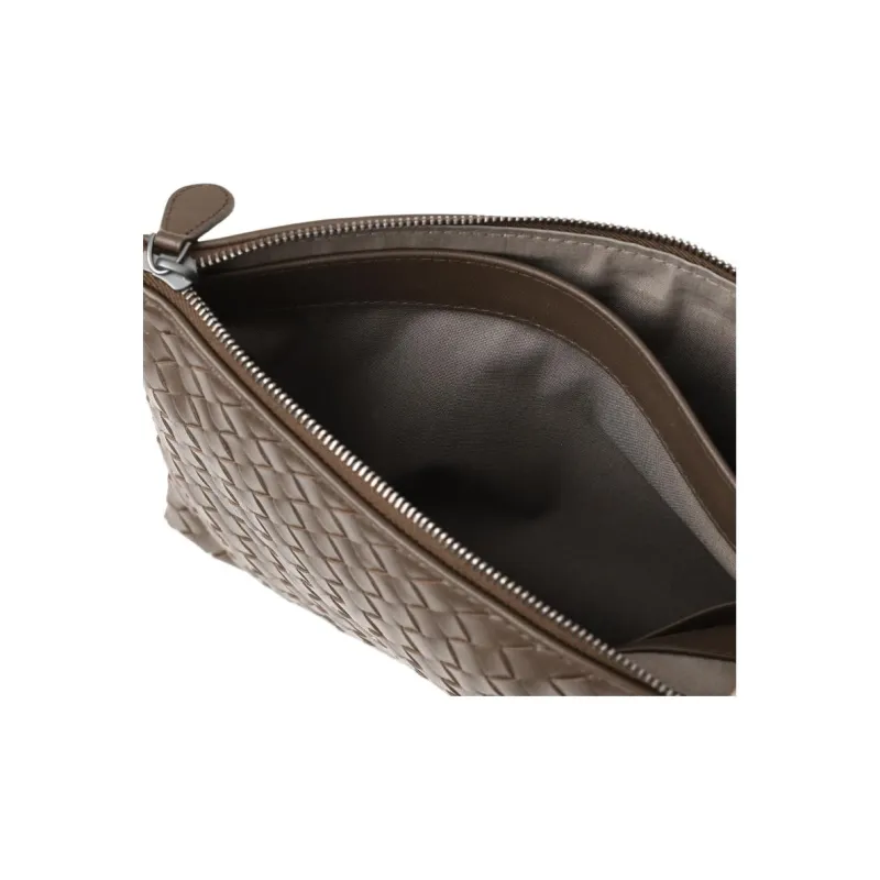 Bottega Veneta Intrecciato Sheepskin Clutch Unisex Dark Brown-4