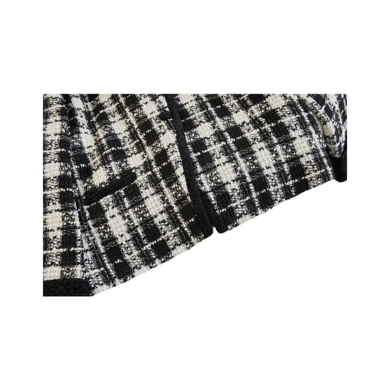 TOUCH Cropped Coats Women's Black Beige Plaid-4