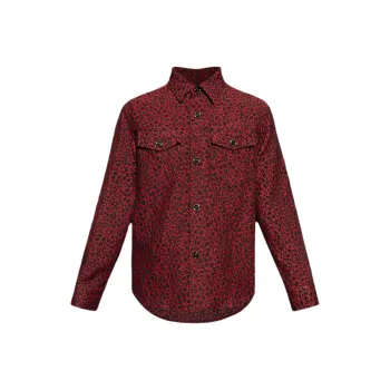 VERSACE Leopard Embroidered Button Up Shirt