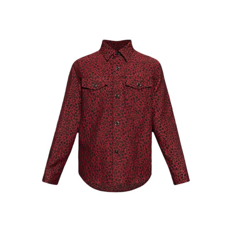 VERSACE Leopard Embroidered Button Up Shirt-0