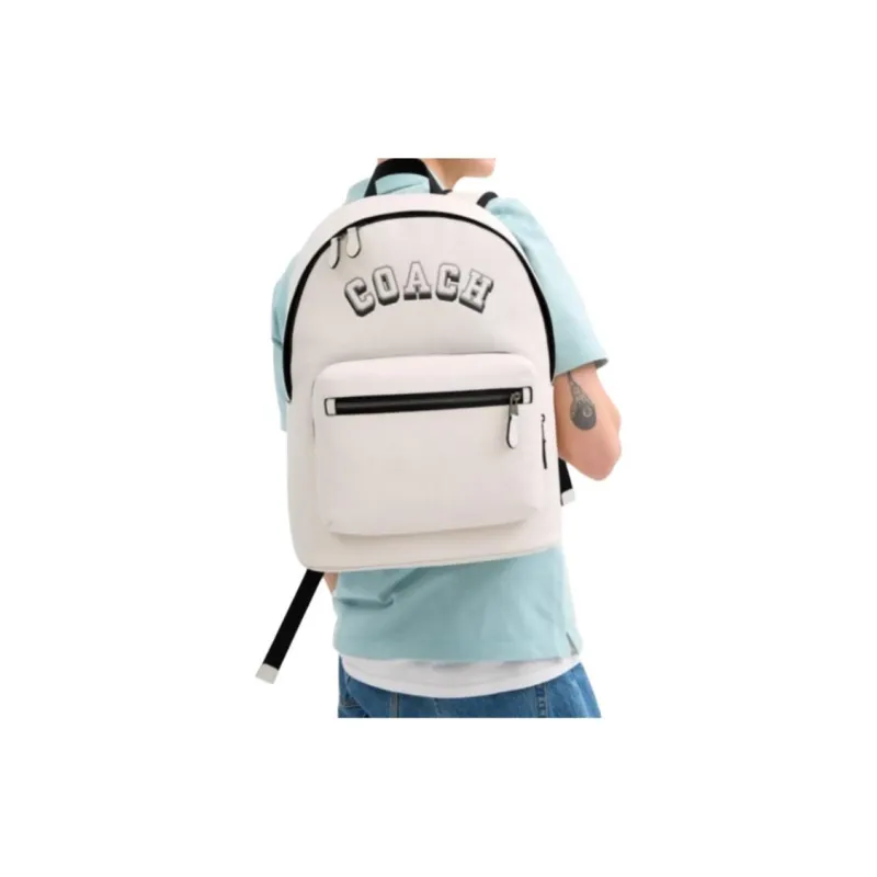 COACH Cow Leather Backpack Medium Size Men's Black White-3
