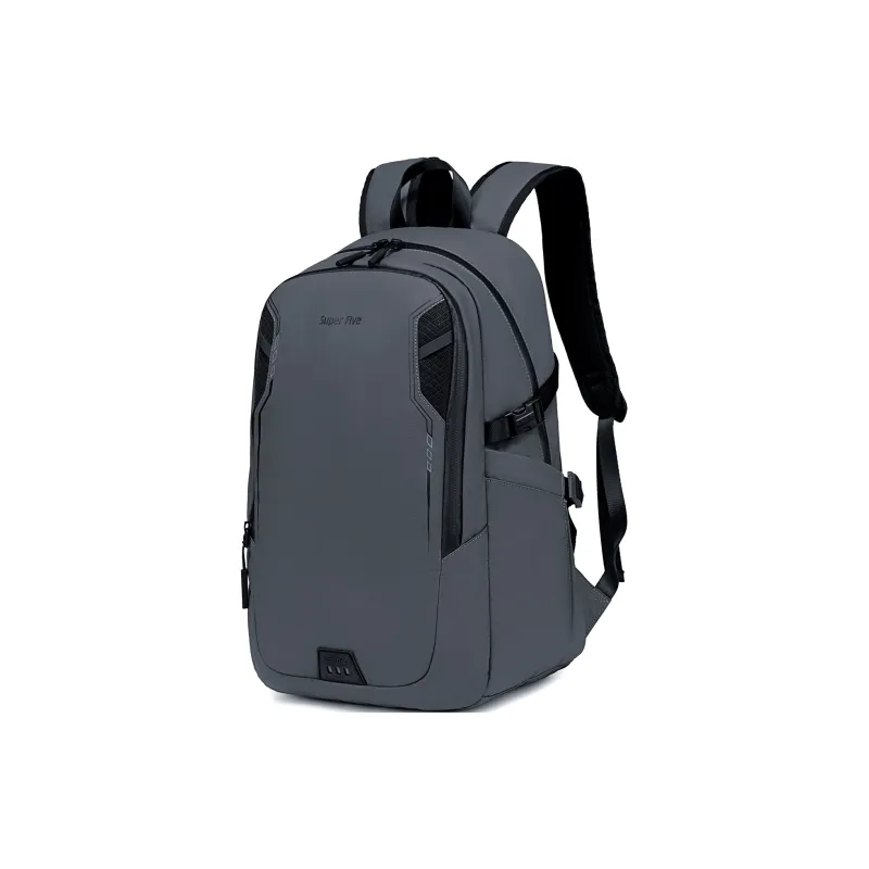 Super Five Polyester Backpack Men's Black/Gray/Orange Red/Ecru-6