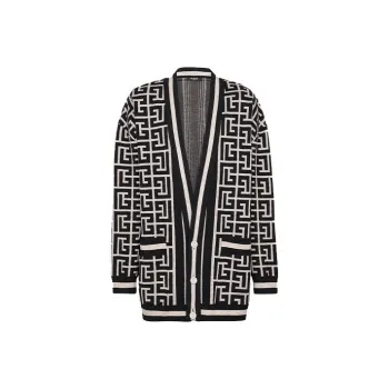BALMAIN Monogram Jacquard Buttoned Cardigan