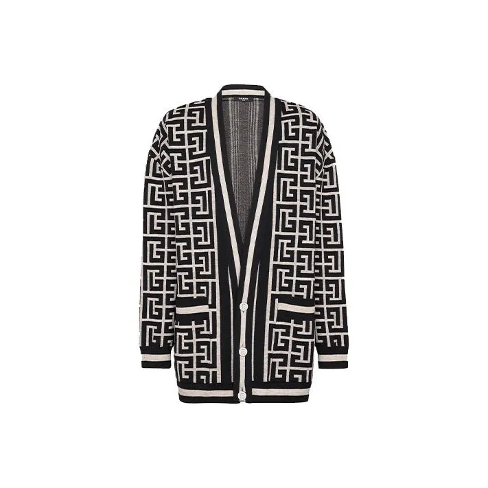 BALMAIN Monogram Jacquard Buttoned Cardigan-0