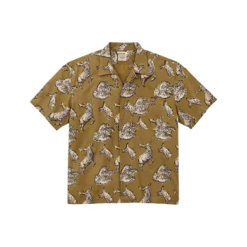Filson Hand-Printed Beach Shorts Shirt Men's Brown Yellow