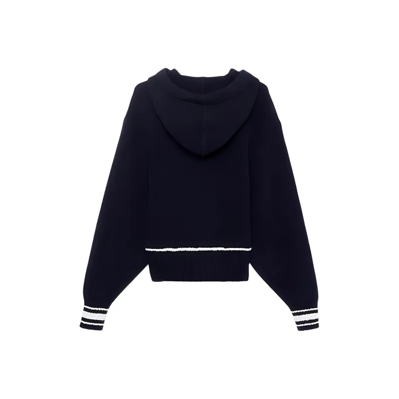 Tommy Hilfiger Crest Knit Hoody Sweatshirt Women's Dark Blue-1