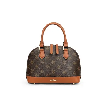 NAVIGARE PVC Dome Bag, Crossbody Handbag Regular Women's Dark Coffee/Ecru
