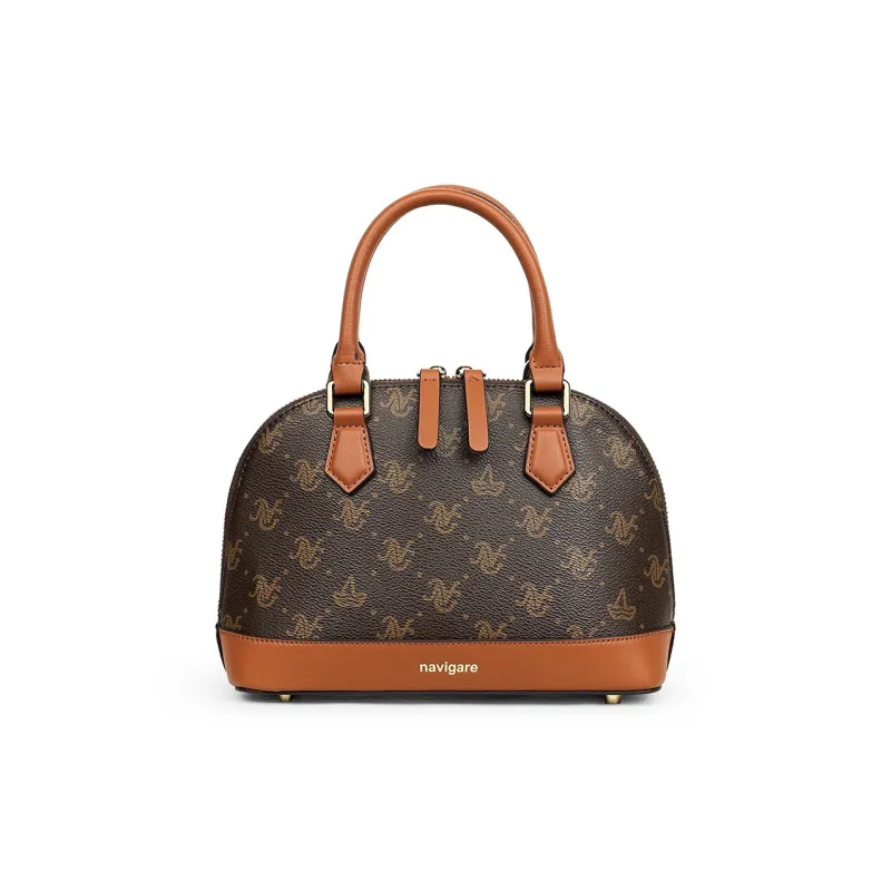 NAVIGARE PVC Dome Bag, Crossbody Handbag Regular Women's Dark Coffee/Ecru-0