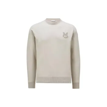 Moncler Embroidered Monogram Cotton Jumper Sweater Men's Beige